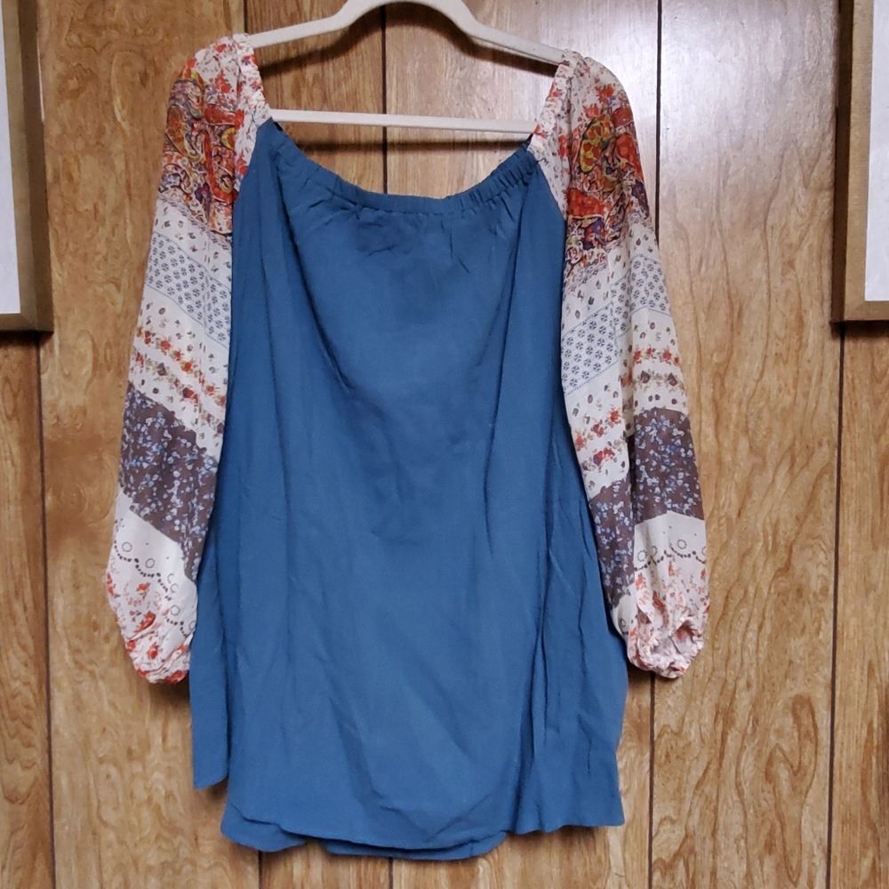 Davi & Dani Linen Blend Long Sleeve Off Shoulder Blouse Size 2X